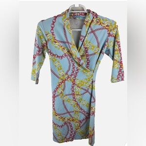 J. McLaughlin Red and Yellow Chain Print Dress